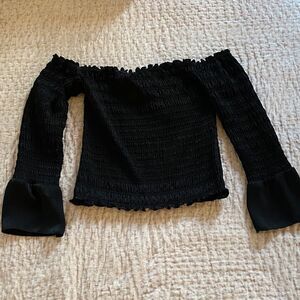 Black Off-Shoulder Smocked Top